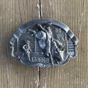 Vintage 1981 Bergamot Brass Works “Rodeo” Bull Riding Bucking Bull Belt Buckle